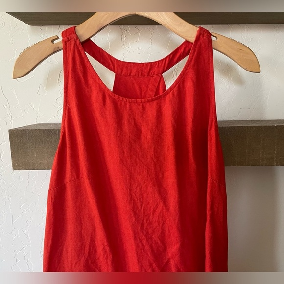 Banana Republic| Vibrant Red 100% Linen Sleeveless Shirt Dress, Lagenlook Style• - Picture 3 of 12